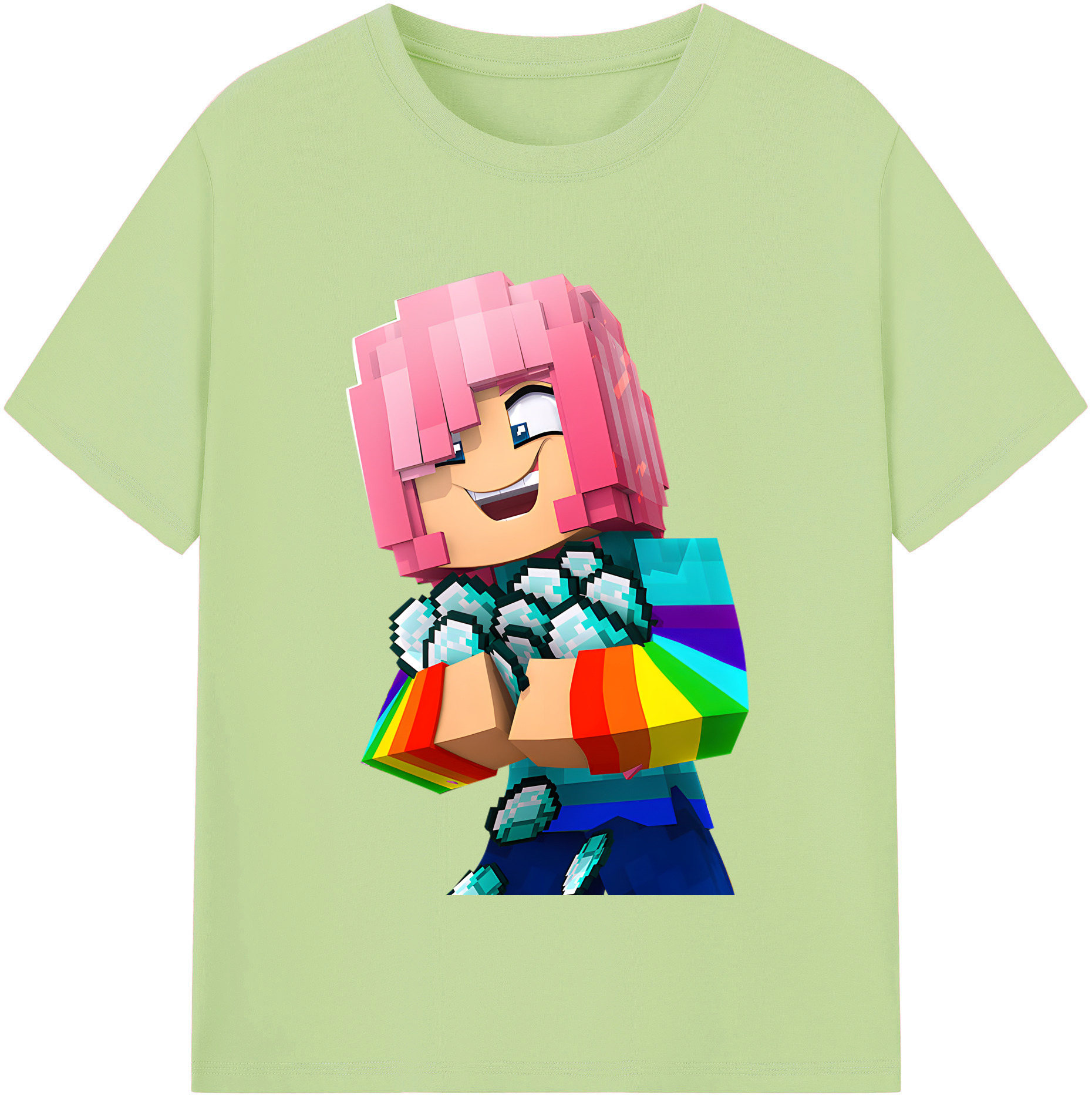 （画像用） マインクラフト ブロックの世界 Minecraft MC Block world 綿100％半袖Tシャツ（フロントプリント）